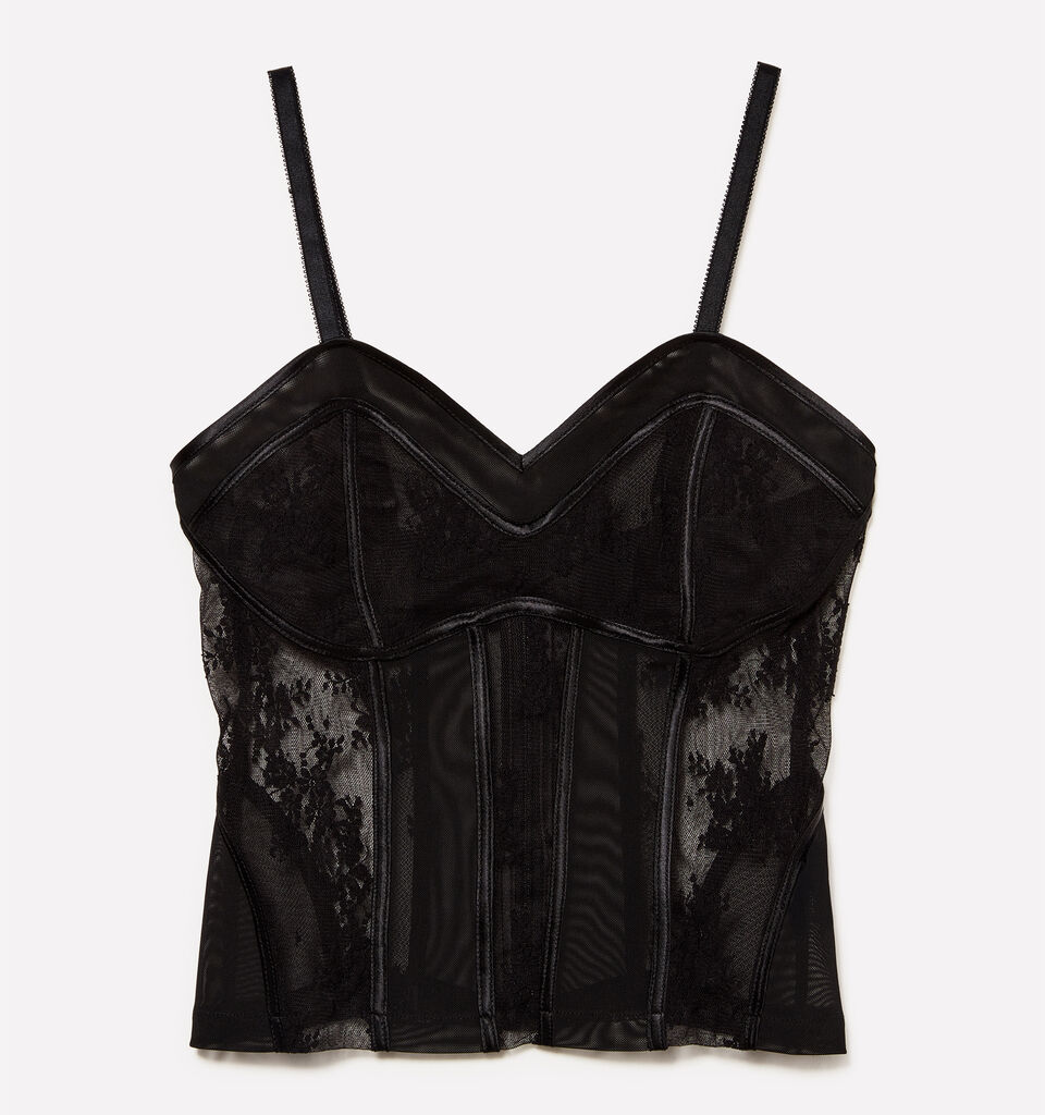 Top em tule e renda preta - tops para mulher - Preto | Sisley image number 5